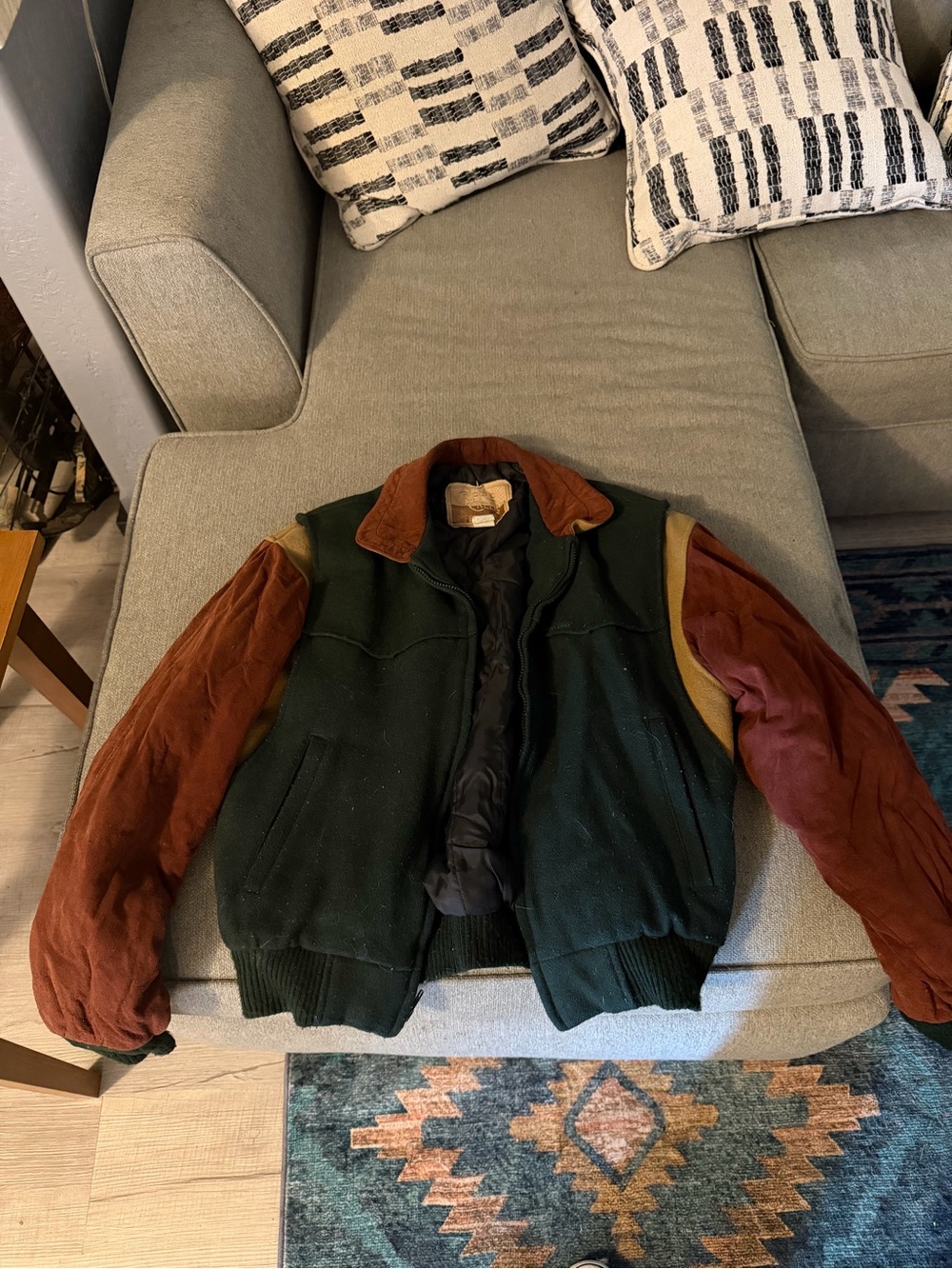 Classic Colorblock Bomber Jacket in Dark Green and Rust